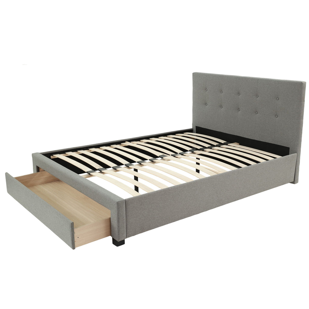 Bed With Tufted Headboard And Storage Drawer