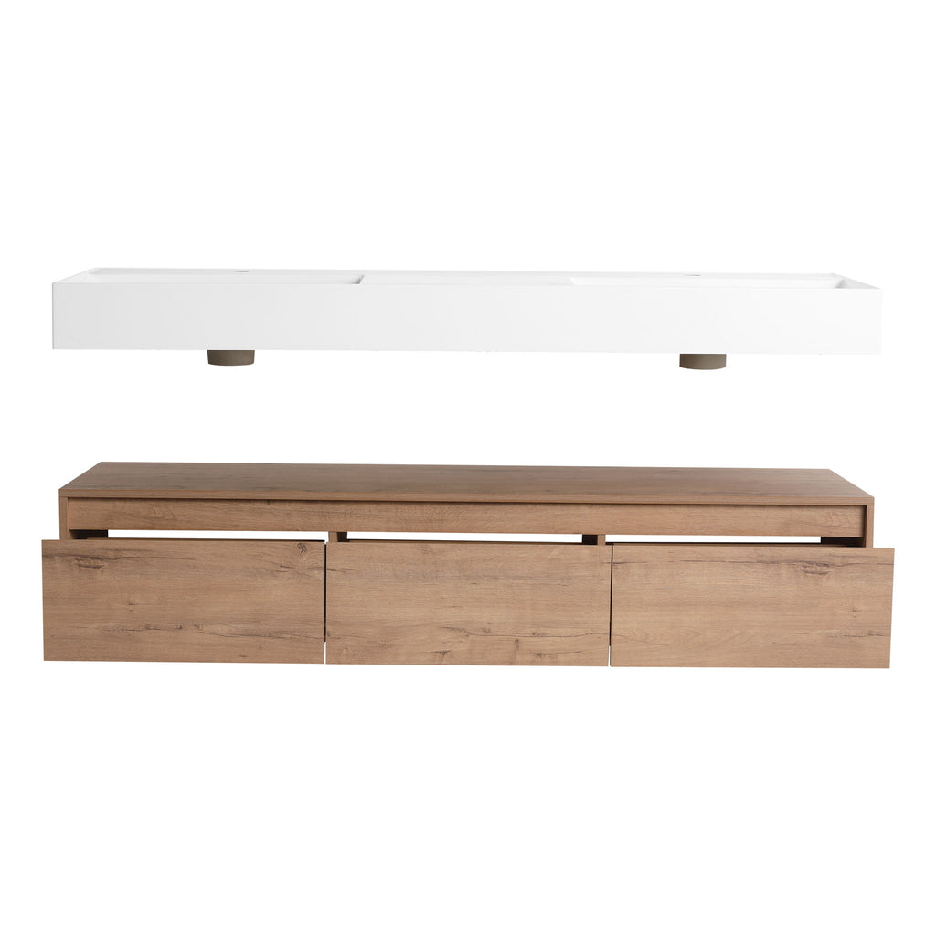 Contemporary Wall Mounted Bathroom Vanity With Dual Resin Sink And Soft Close Drawer