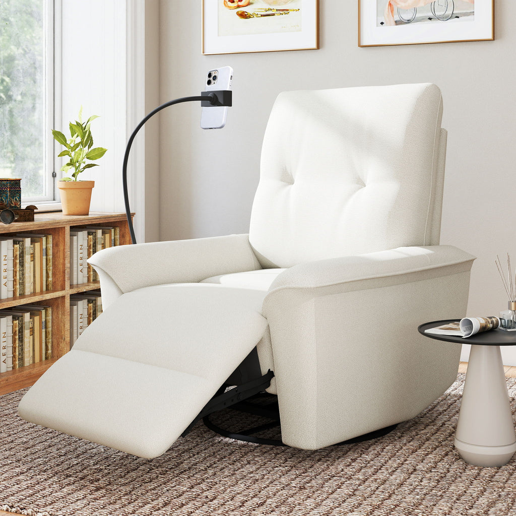 270° Power Swivel Rocker Recliner Chair With Phone Holder, Electric Glider Reclining Sofa With USB Ports For Living Room Bedroom - Beige