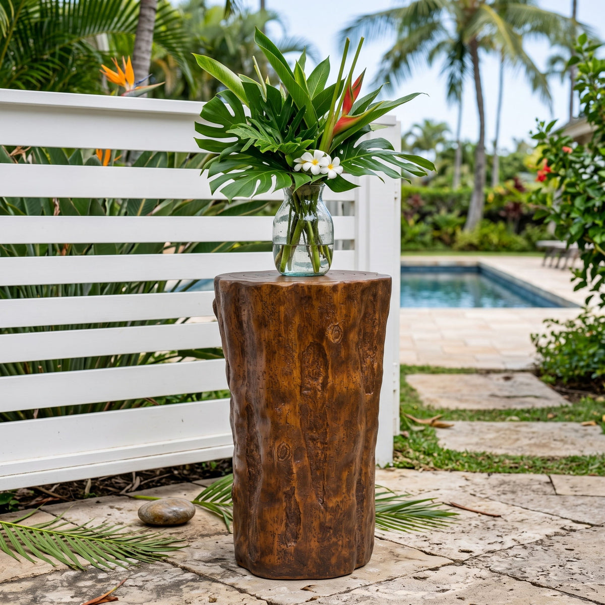 Tree Stump Side Table, Indoor / Outdoor Use - Antique Brown