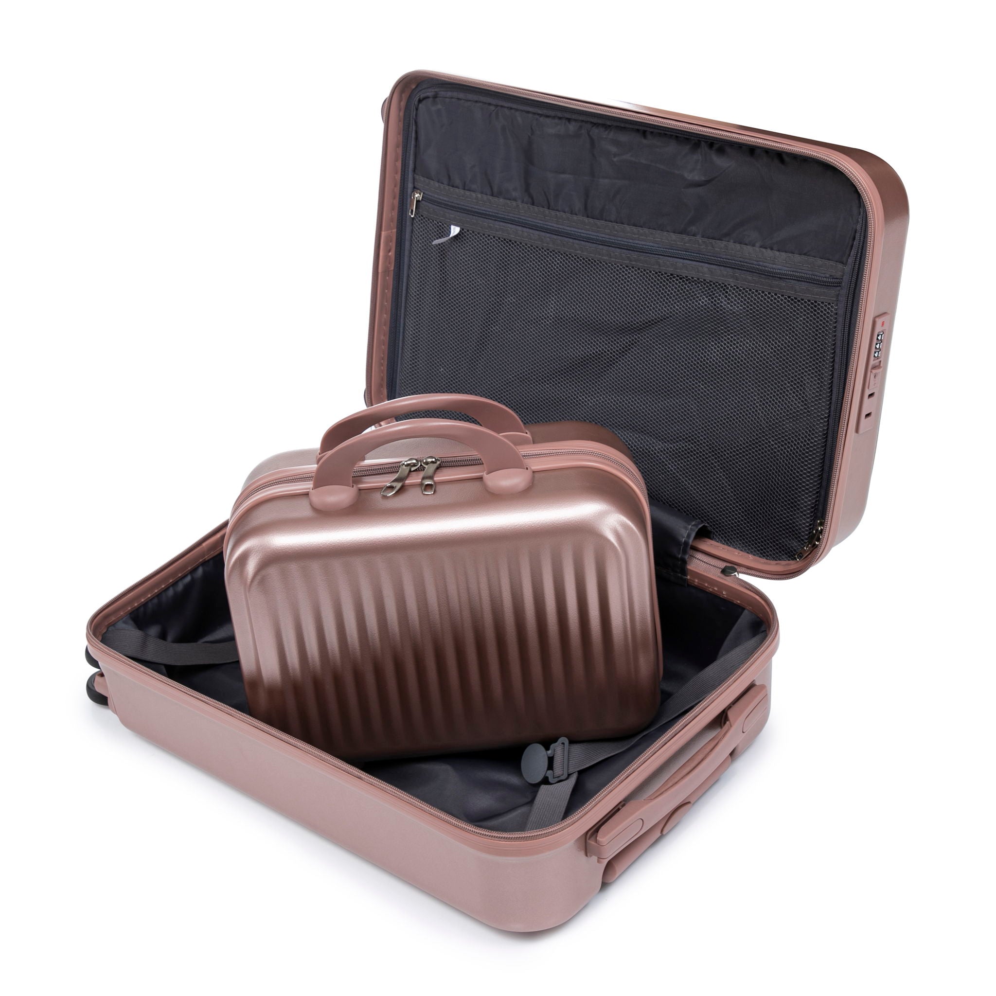 Luggage Set With Cosmetic Case, Combination Lock, Front Opening Design
