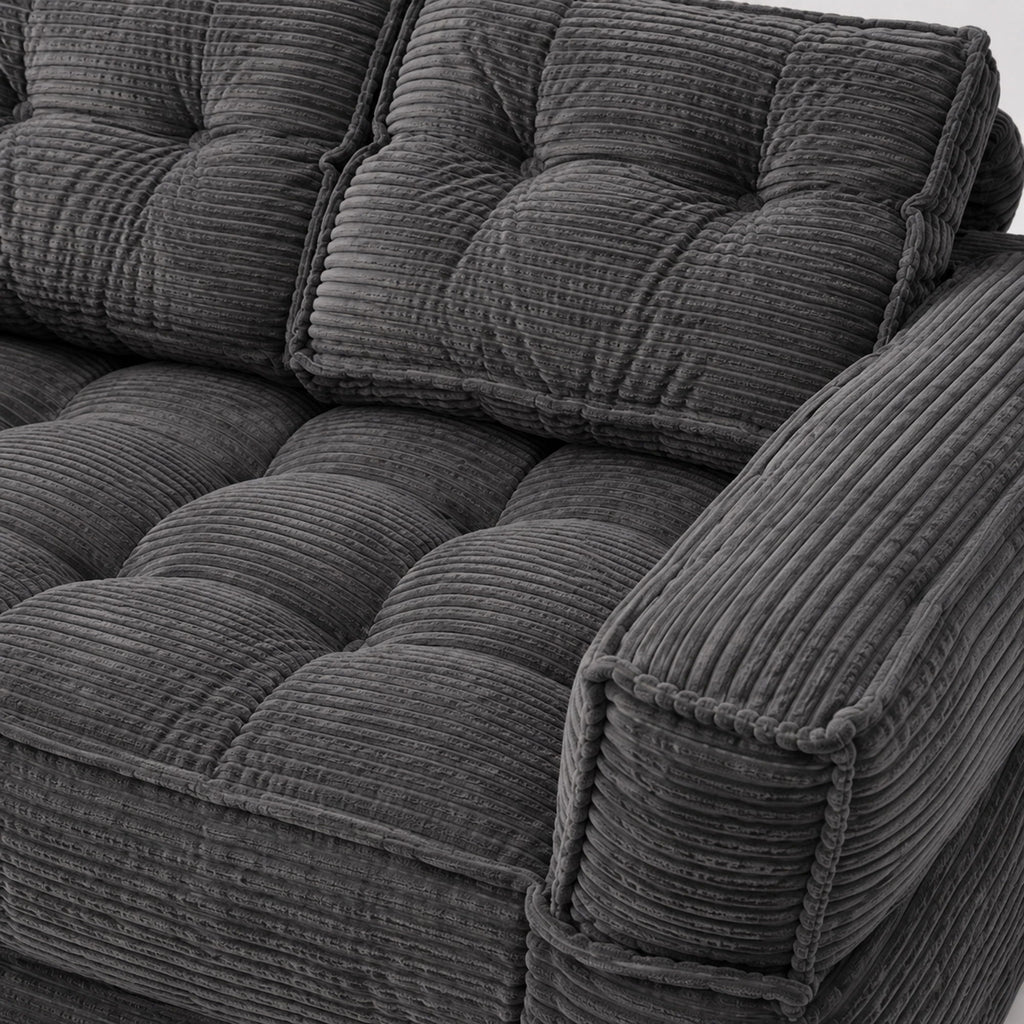 2 Seater Modular Corduroy Sofa With Chaise Lounge For Living Room