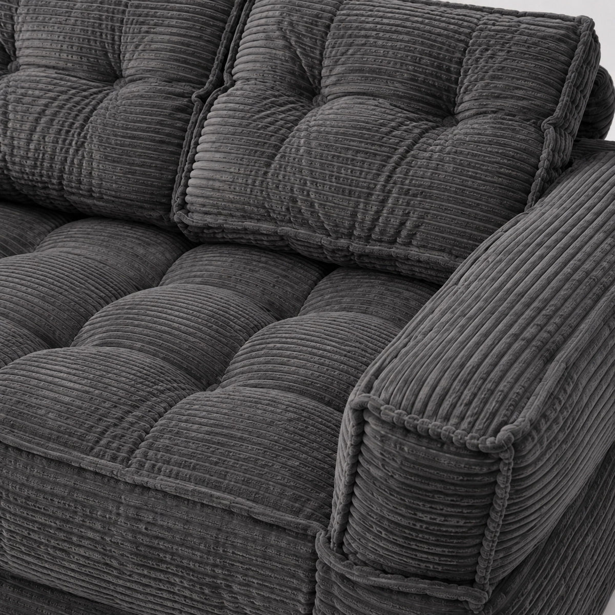 2 Seater Modular Corduroy Sofa With Chaise Lounge For Living Room
