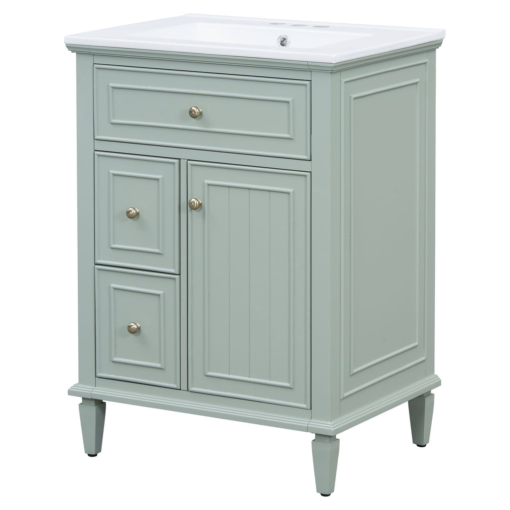 Modern Bathroom Vanity With Sink, Adjustable Shelf, 1 Flip Drawer & 2 Drawers