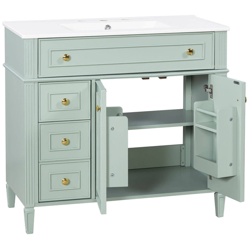 Bathroom Vanity With Sink, 3 Drawers & 2 Doors