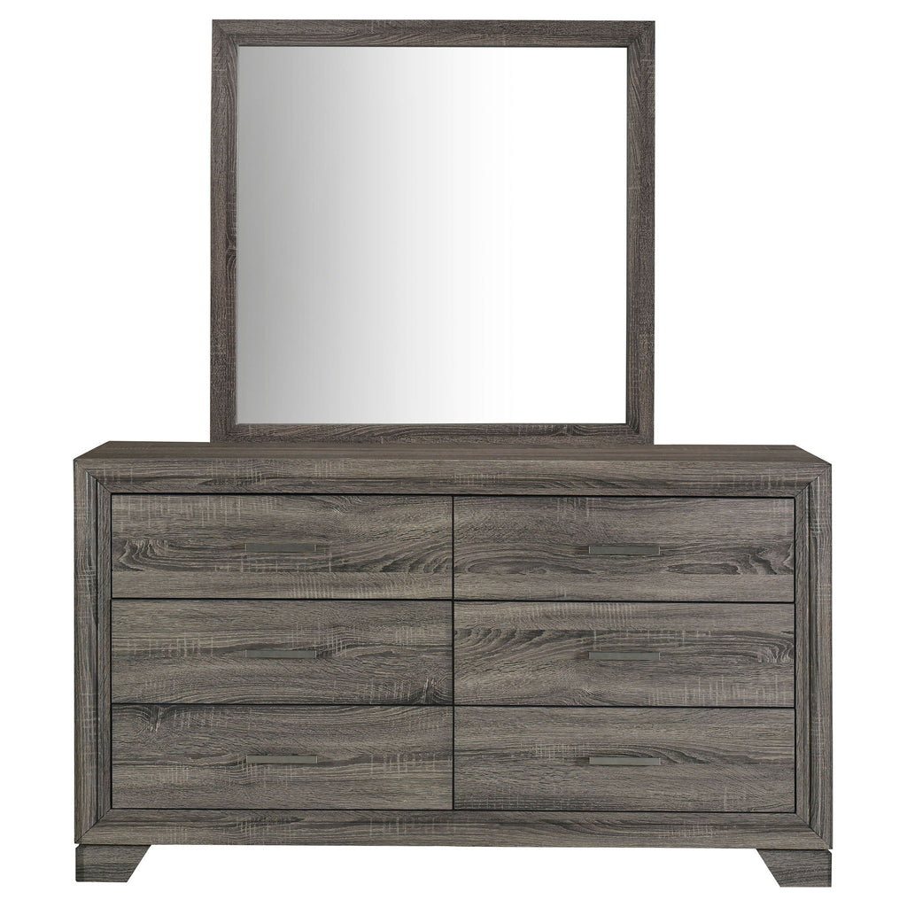 Funston - 6 Drawer Dresser With Mirror - Brown Oak