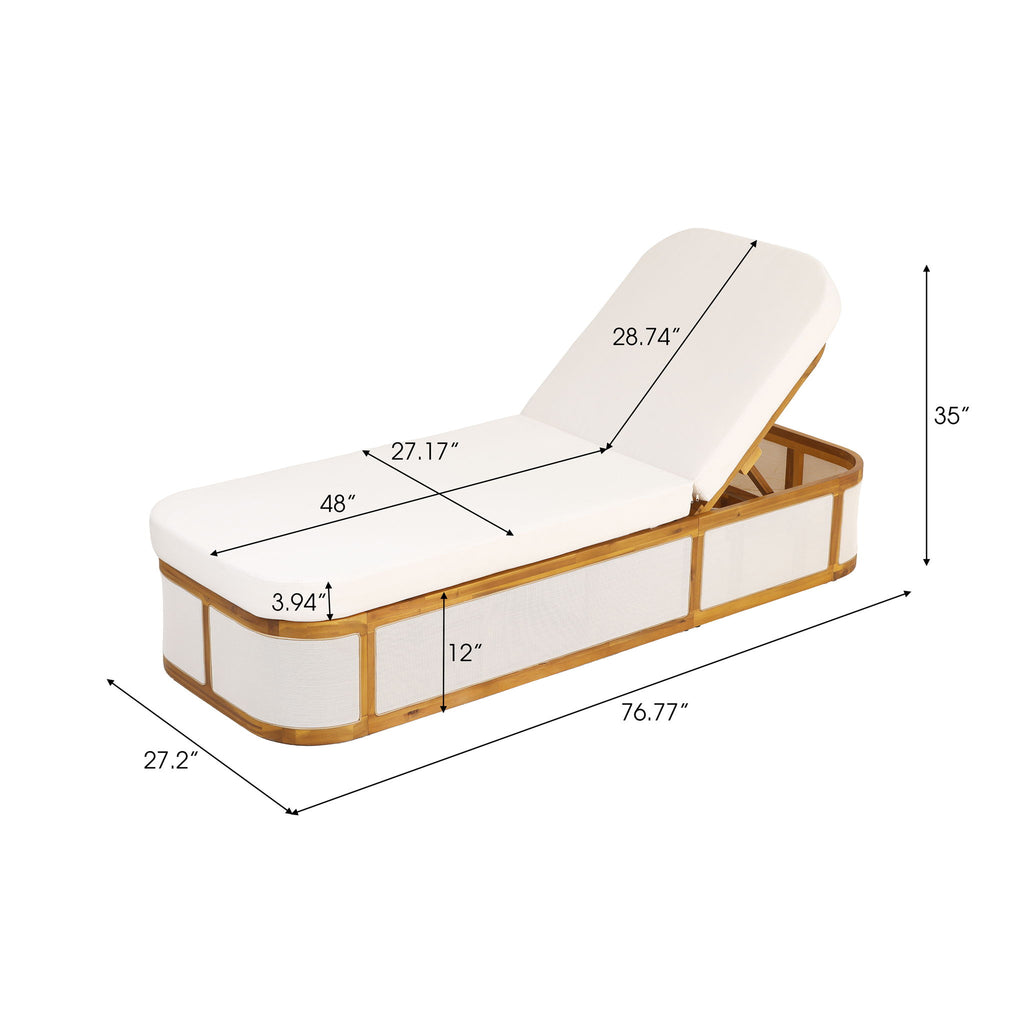 Chaise Lounge Set With 2 Fold Cushion, 3 Position Backrest - Beige / Cream / Teak