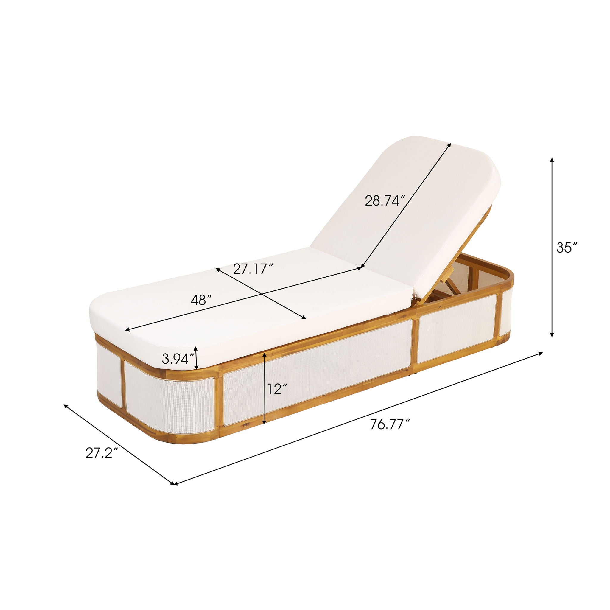 Chaise Lounge Set With 2 Fold Cushion, 3 Position Backrest - Beige / Cream / Teak