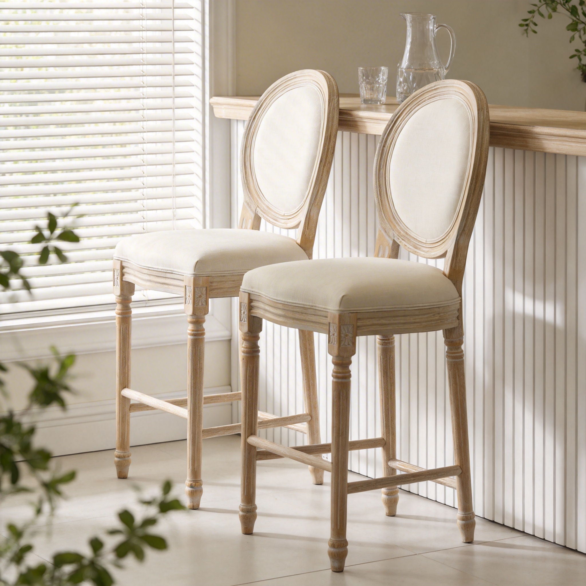 French Country Bar Chairs & Round Back (Set of 2)