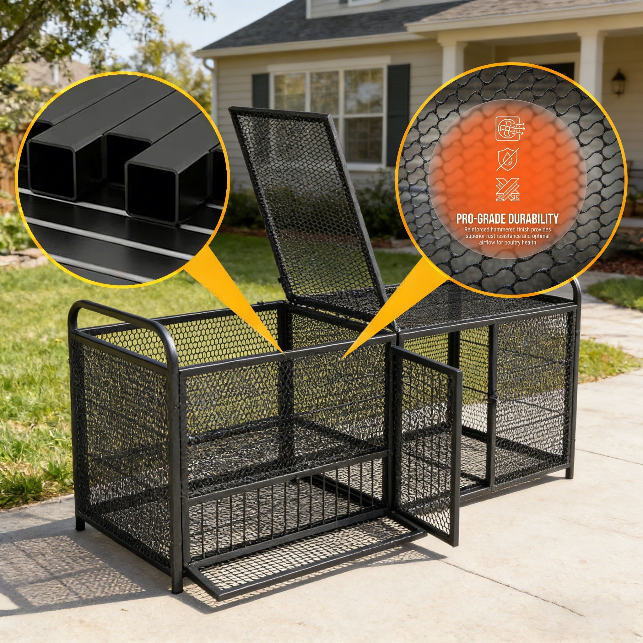 Chicken Cage, Poultry Breeding Coop - Black / Silver
