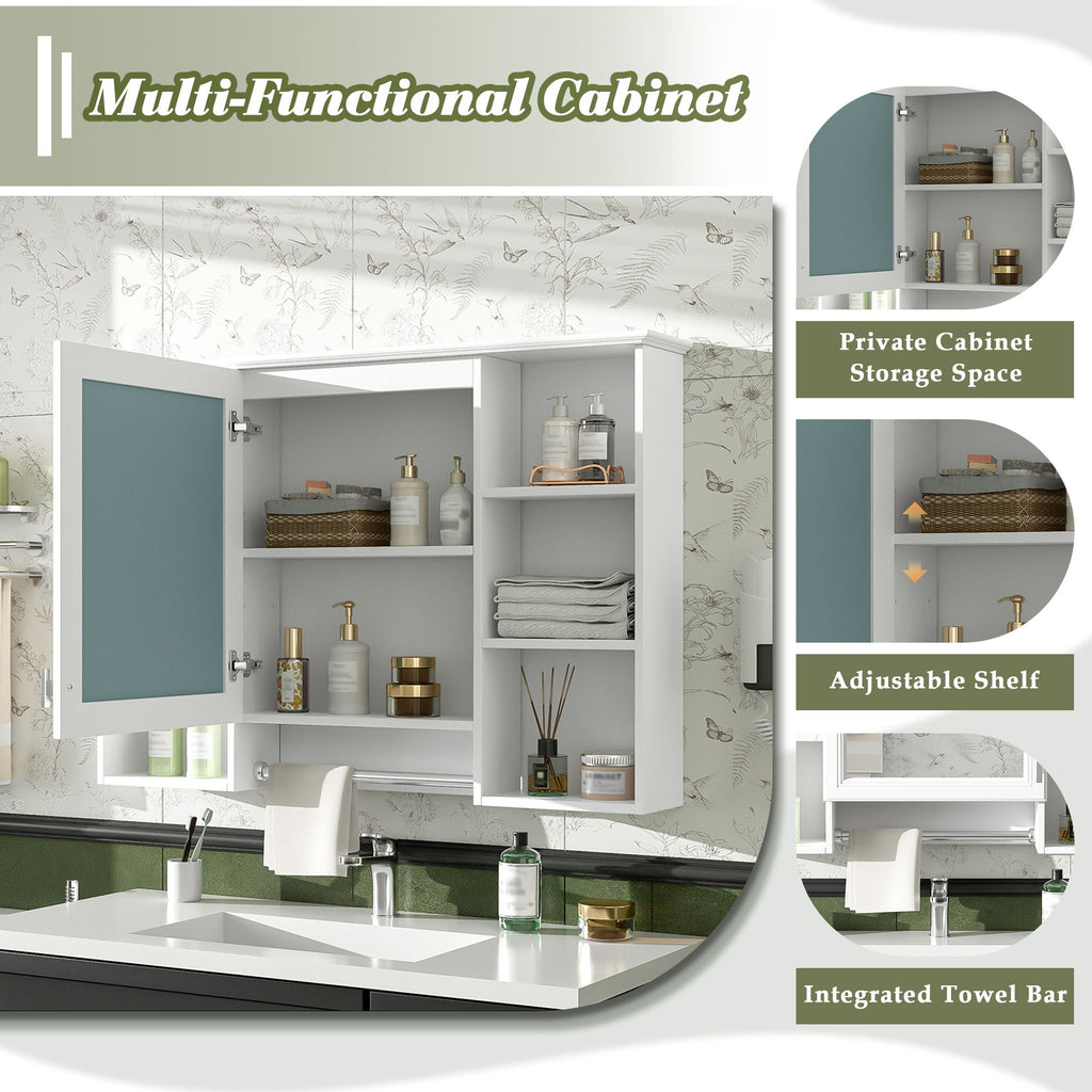 3 In 1 Modern Bathroom Mirror Cabinet With Adjustable Shelf, Soft Close Door, High Definition Mirror & Towel Bar