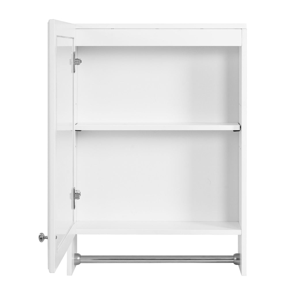 3 In 1 Wall Mounted Bathroom Mirror Cabinet With Adjustable Shelf, Soft Close Door, Mirror & Towel Bar - White