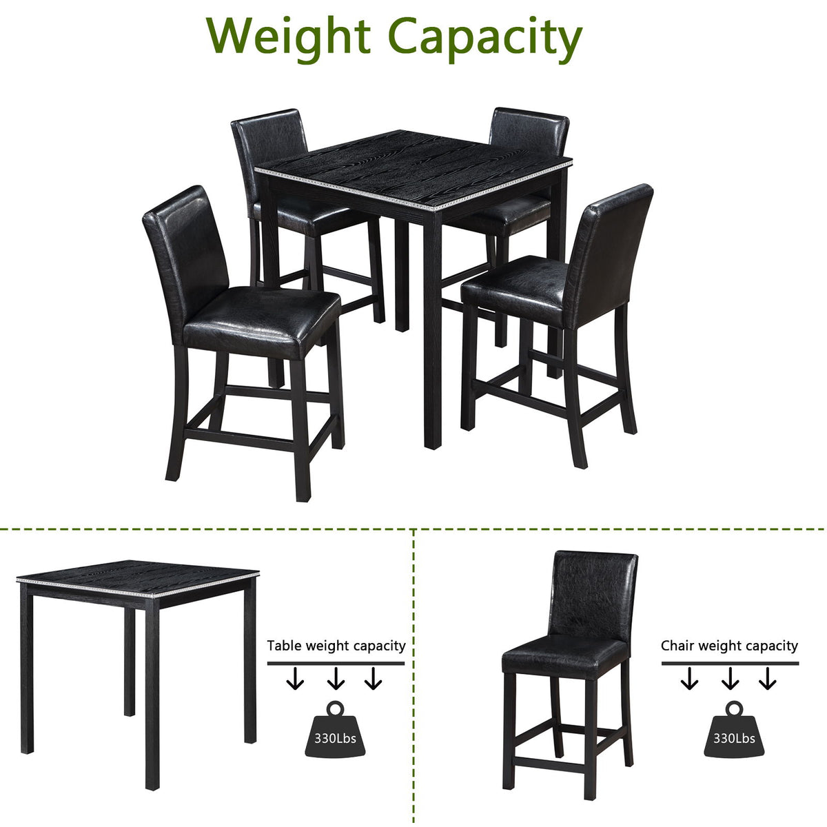 5 Pieces Counter Height Table Set, Kitchen Table With Square Table And 4 Upholstered Chairs