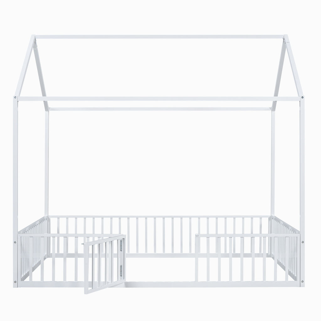 Metal House Bed With Fence And Door