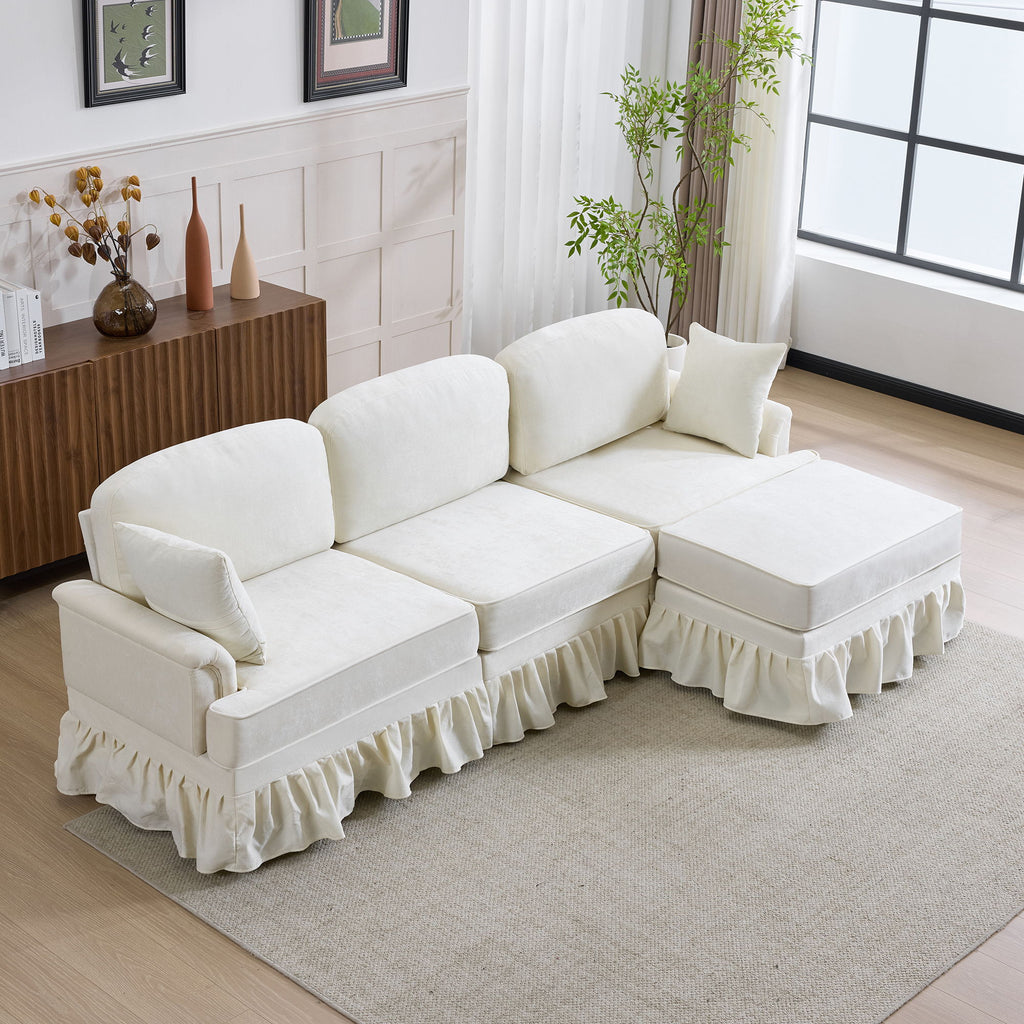 Cloud Sofa With Removable Ruffled Skirt With Ottoman And Flared Arms