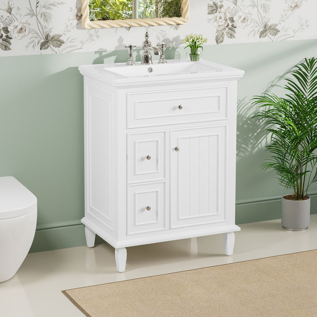 Modern Bathroom Vanity With Sink, Adjustable Shelf, 1 Flip Drawer & 2 Drawers