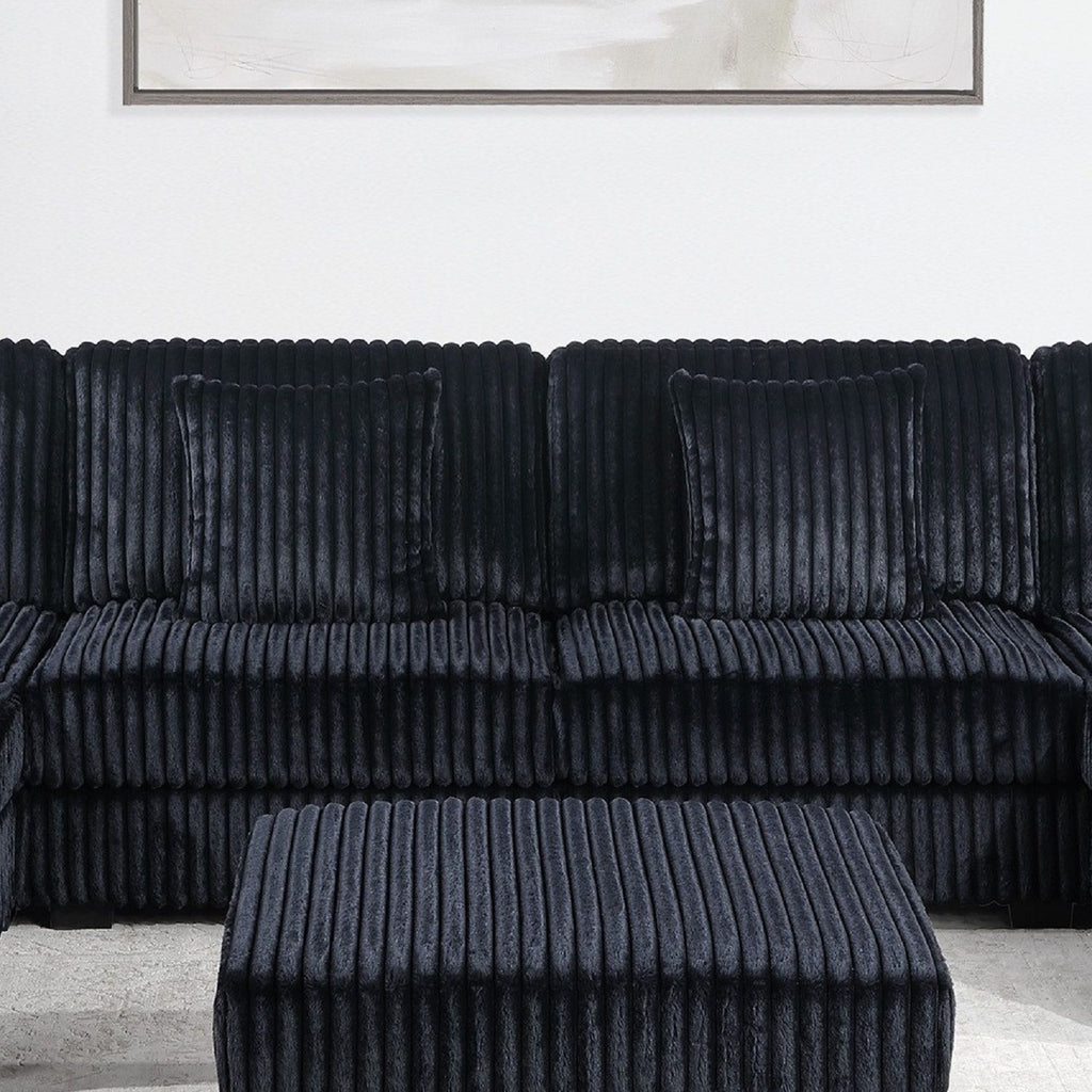 6 Piece Modular U Sectional Sofa Set With USB Cup Holder, Low Leg - Black