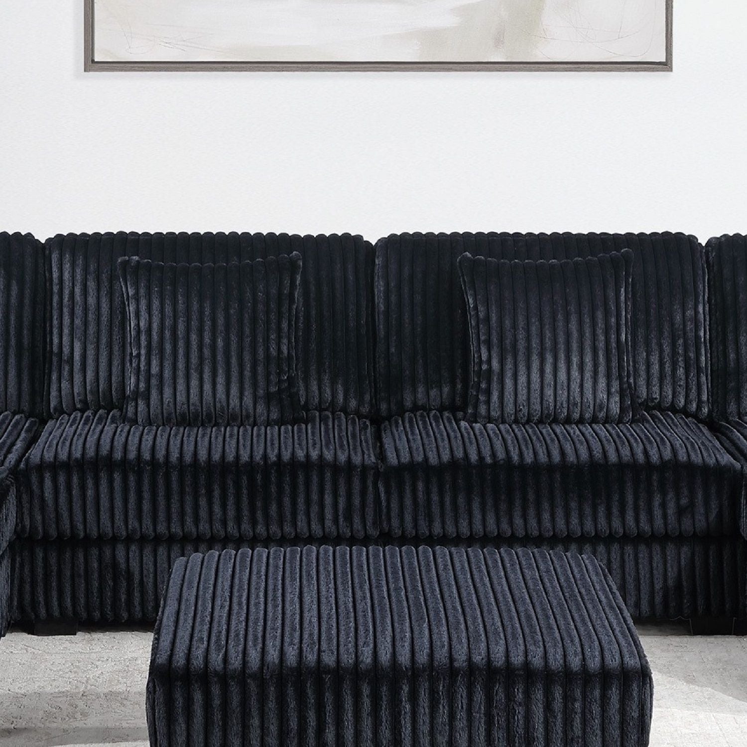 6 Piece Modular U Sectional Sofa Set With USB Cup Holder, Low Leg - Black