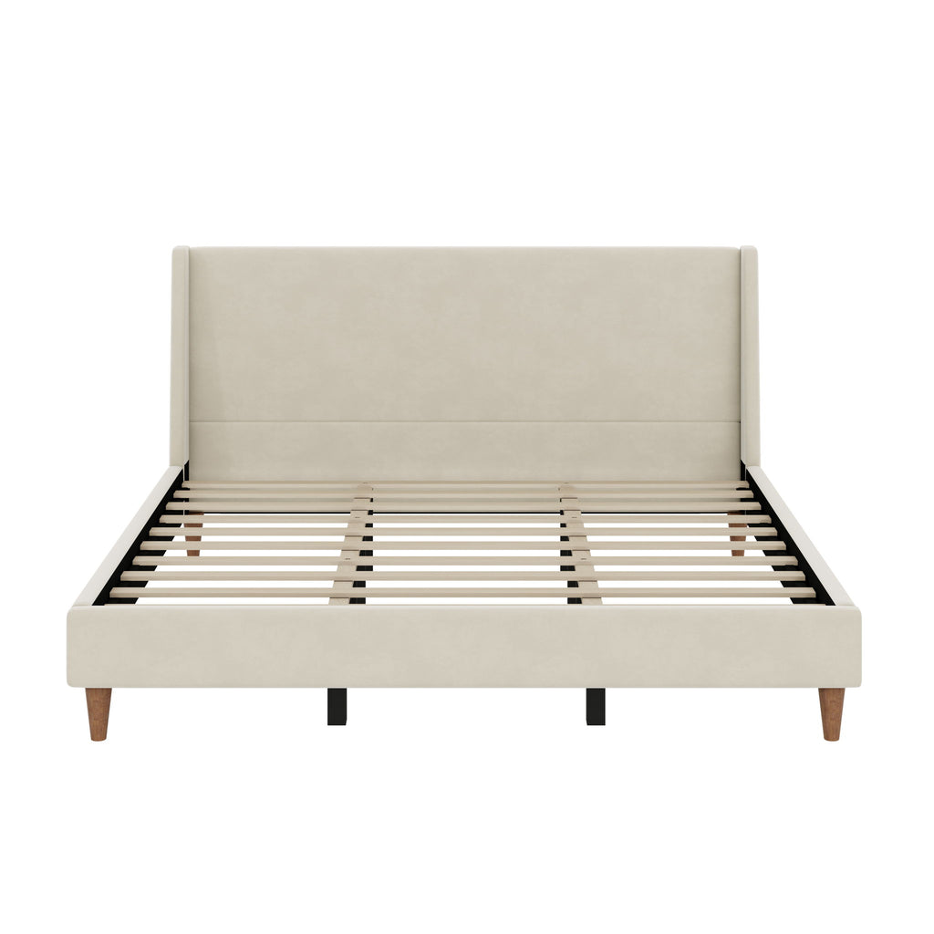 Modern Upholstered Platform Bed With Wingback Headboard