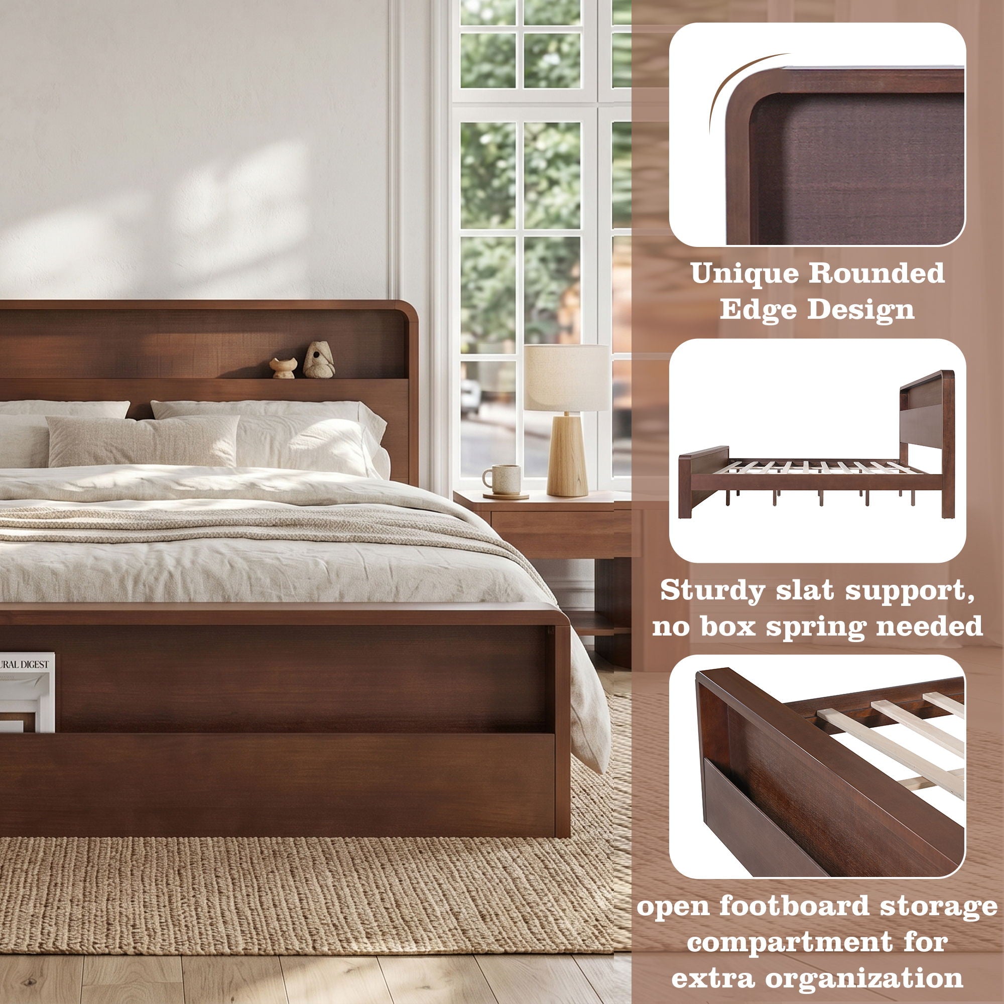 Bed Frame With Dual Open Storage Headboard And Footboard