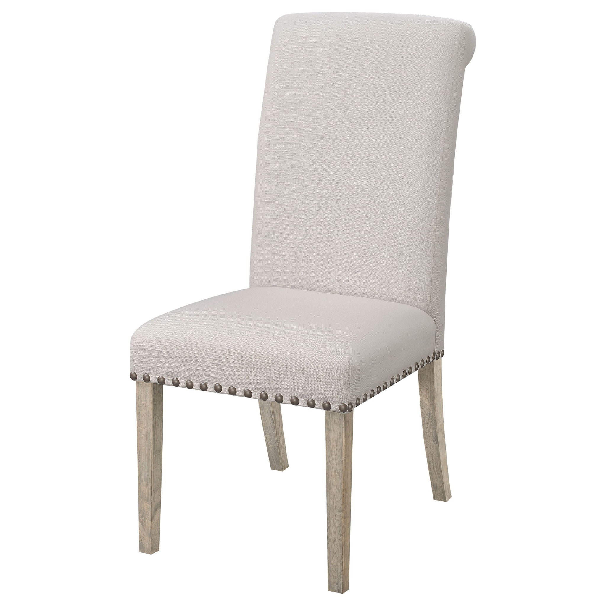 Upholstered Dining Chair With Rolled Edge Seat Back (Set of 2) - Beige