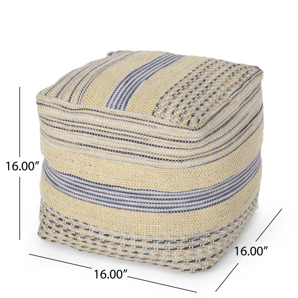 Western - Handcrafted Fabric Pouf, Durable - Natural / Blue