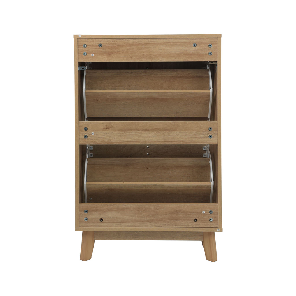 Entryway Shoe Cabinet With Flip Down Storage, Ultra Thin Freestanding Design For Home Use - Oak