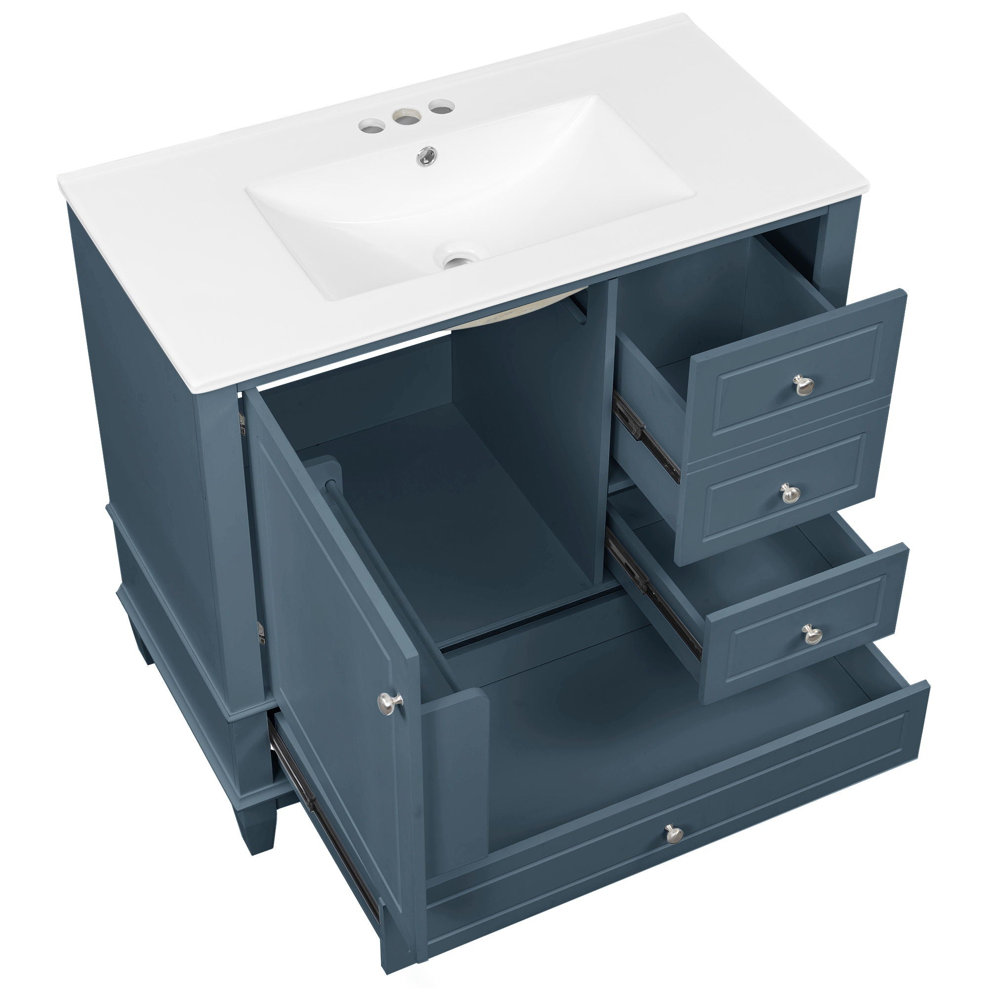 Modern Bathroom Vanity With Sink, 3 Drawers & Cabinet