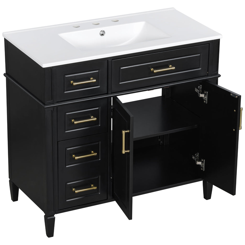 Bathroom Vanity With Sink, 4 Drawers, 2 Doors