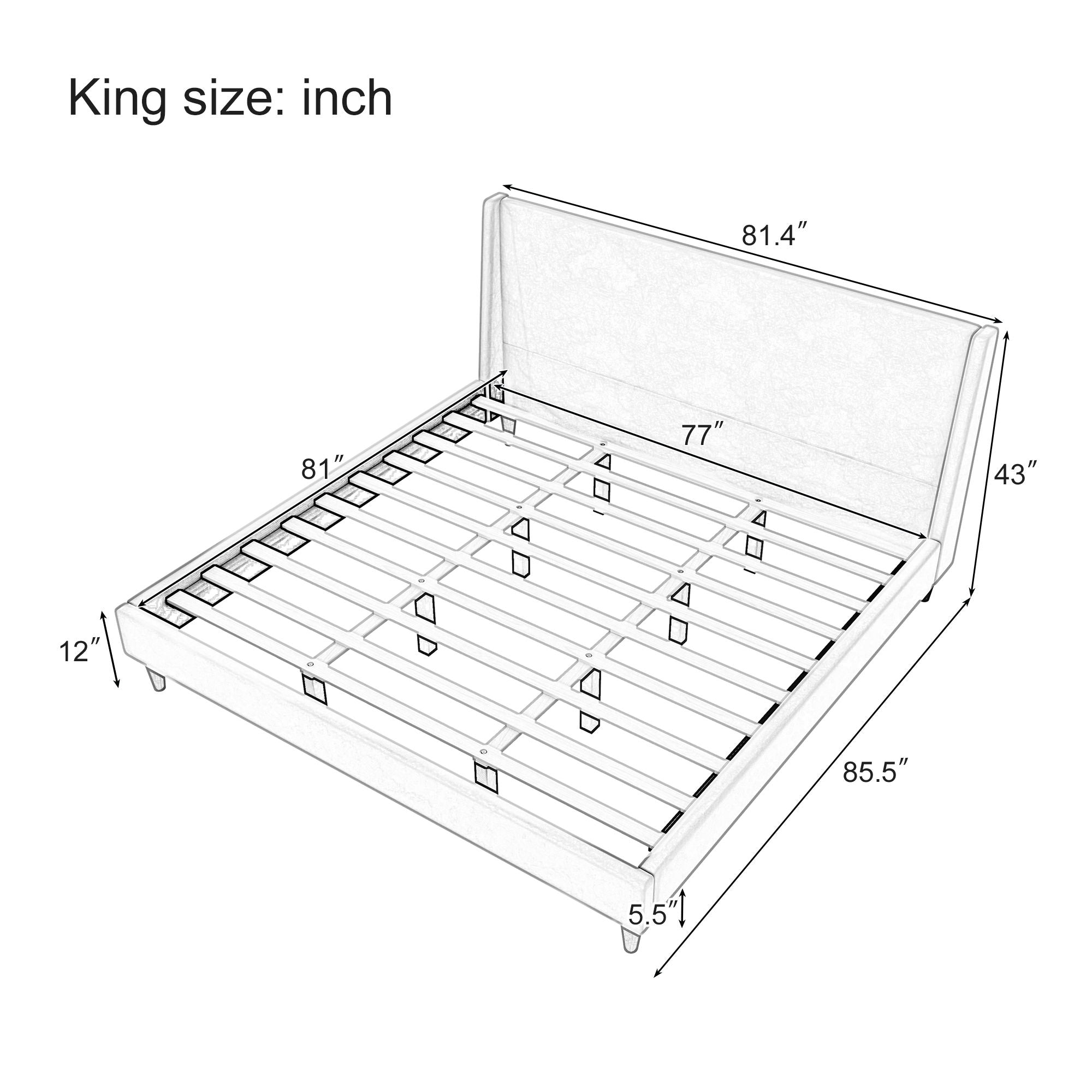 Upholstered Modern Platform Bed With Wingback Headboard