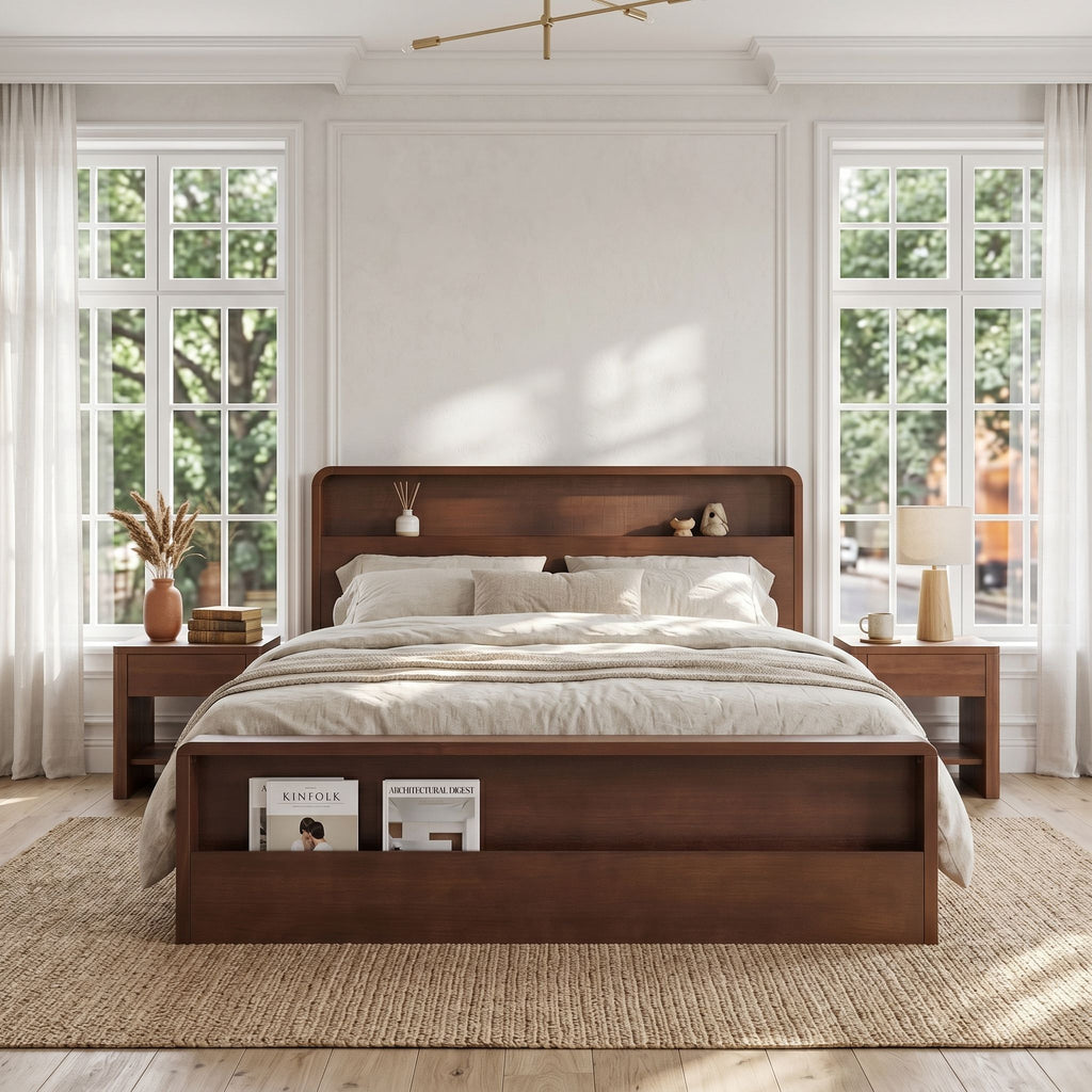 Bed Frame With Dual Open Storage Headboard And Footboard