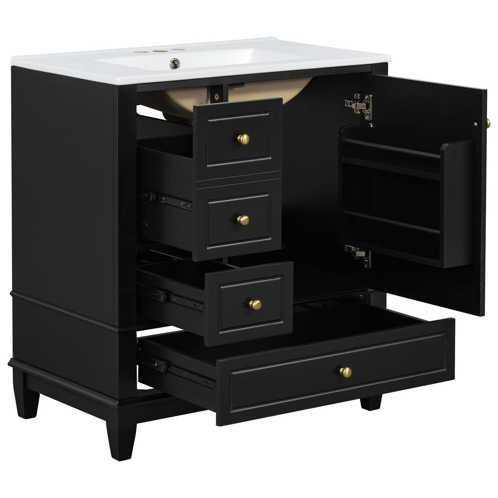 Freestanding Bathroom Vanity With Sink, Soft Close Door, 3 Drawers