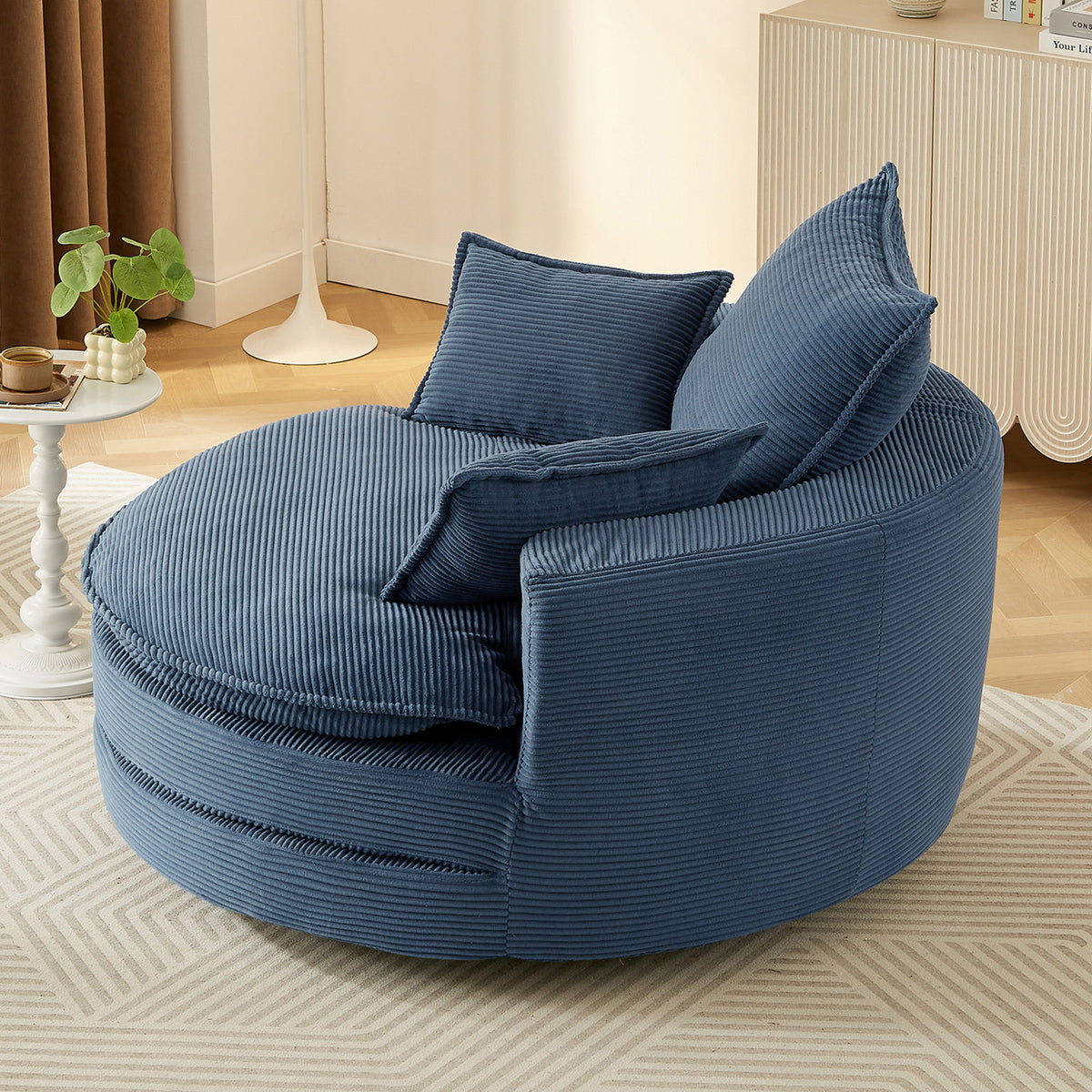 360° Swivel Accent Barrel Chair With Dual Layer Cushion And 3 Removable Pillows
