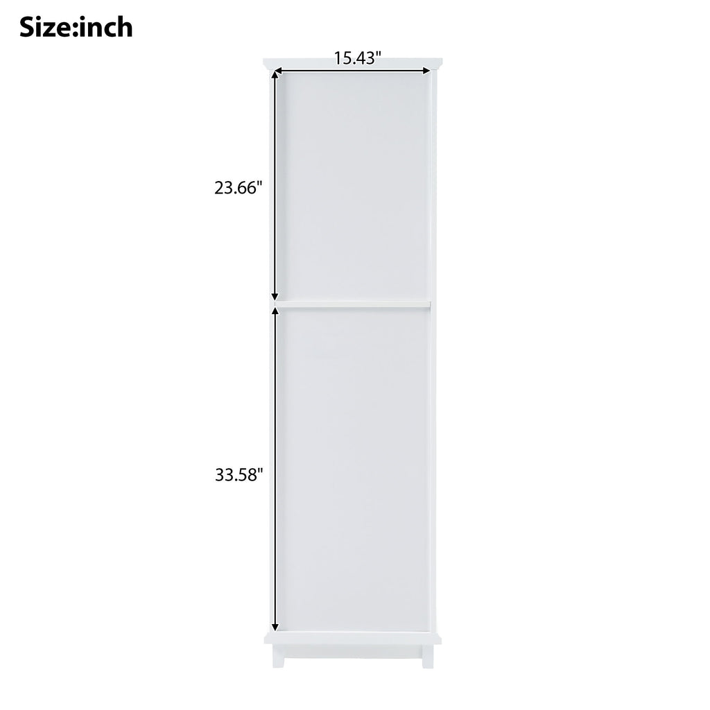 Tall Bathroom Storage Cabinet With Glass Doors, Free-Standing, Two Drawers, And Adjustable Shelves, Board, Painted Perfect For Displaying Your Favorite Items