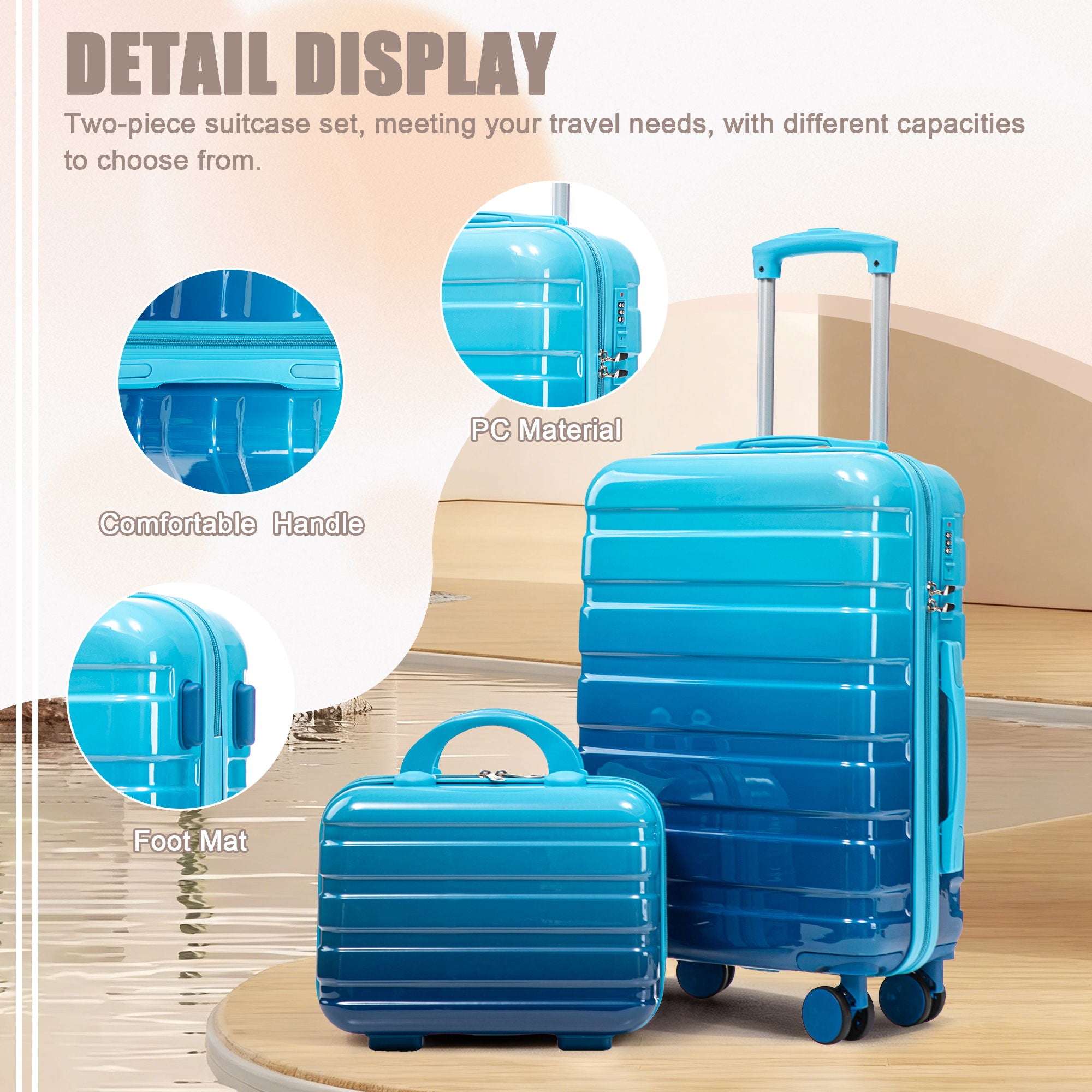 Luggage Set 14" / 20" With Combination Lock And Cosmetic Case