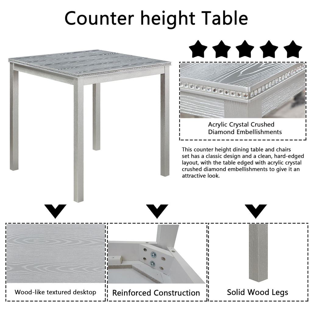 5 Piece Counter Height Table Set, Square Table And 4 Upholstered Chairs
