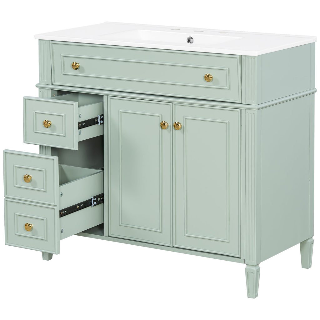 Bathroom Vanity With Sink, 3 Drawers & 2 Doors