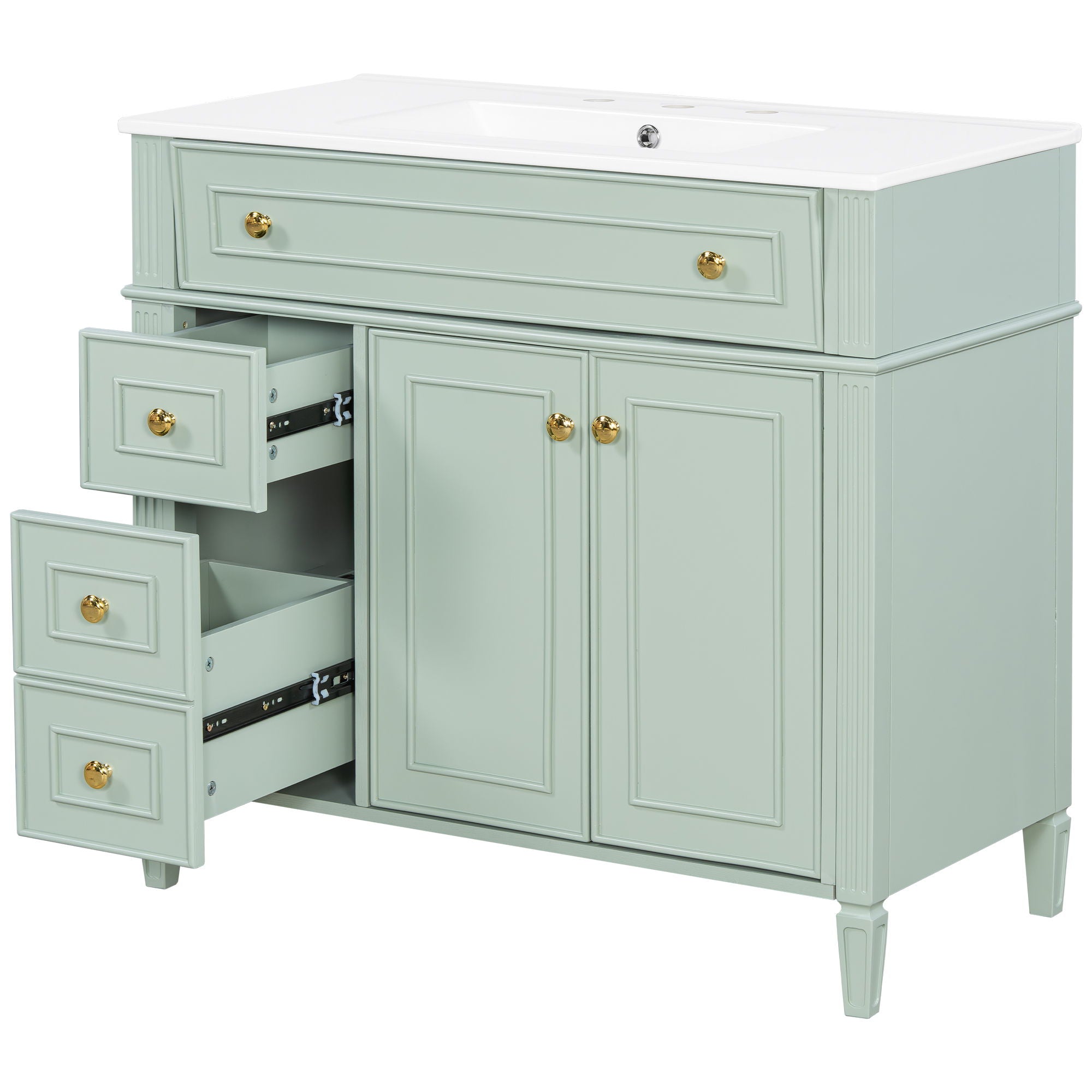 Bathroom Vanity With Sink, 3 Drawers & 2 Doors