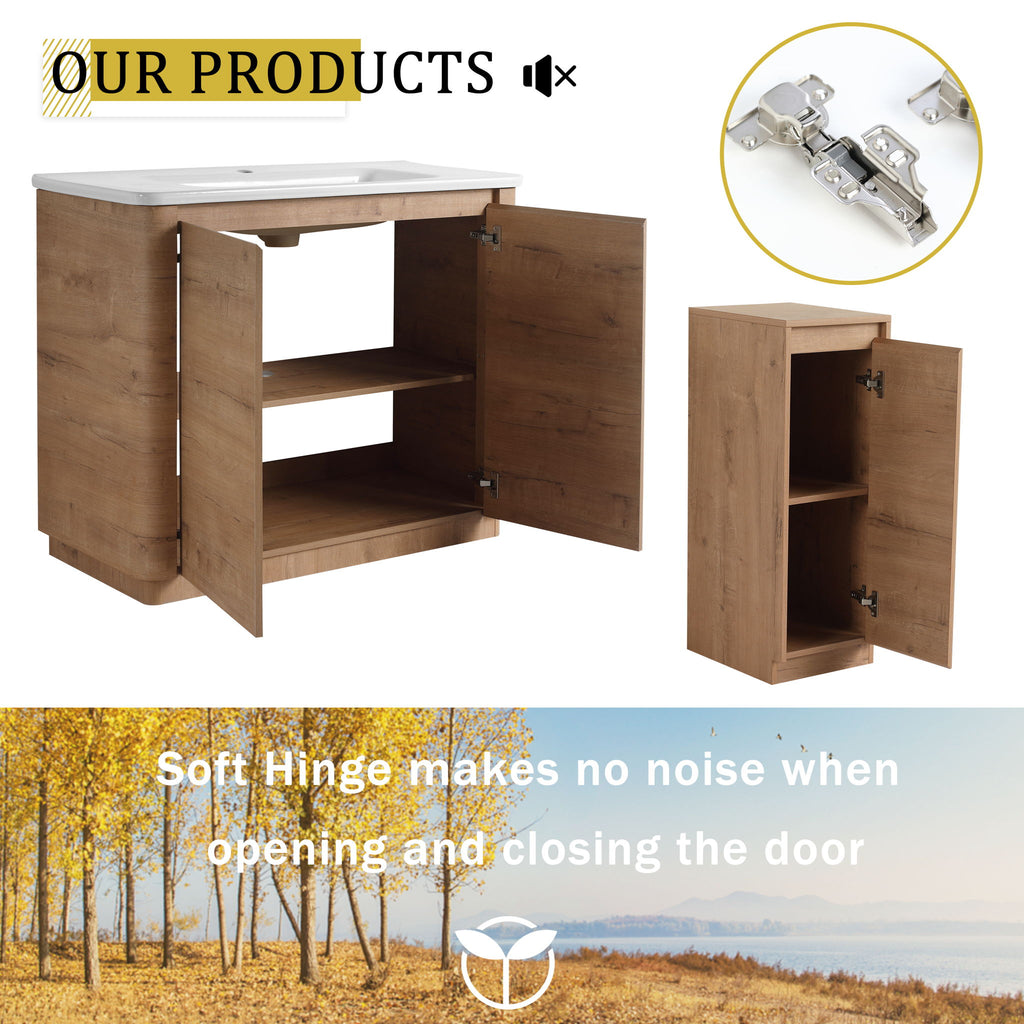 Freestanding Bathroom Vanity With Sink, 2 Small Storage Cabinets, Soft Close Doors