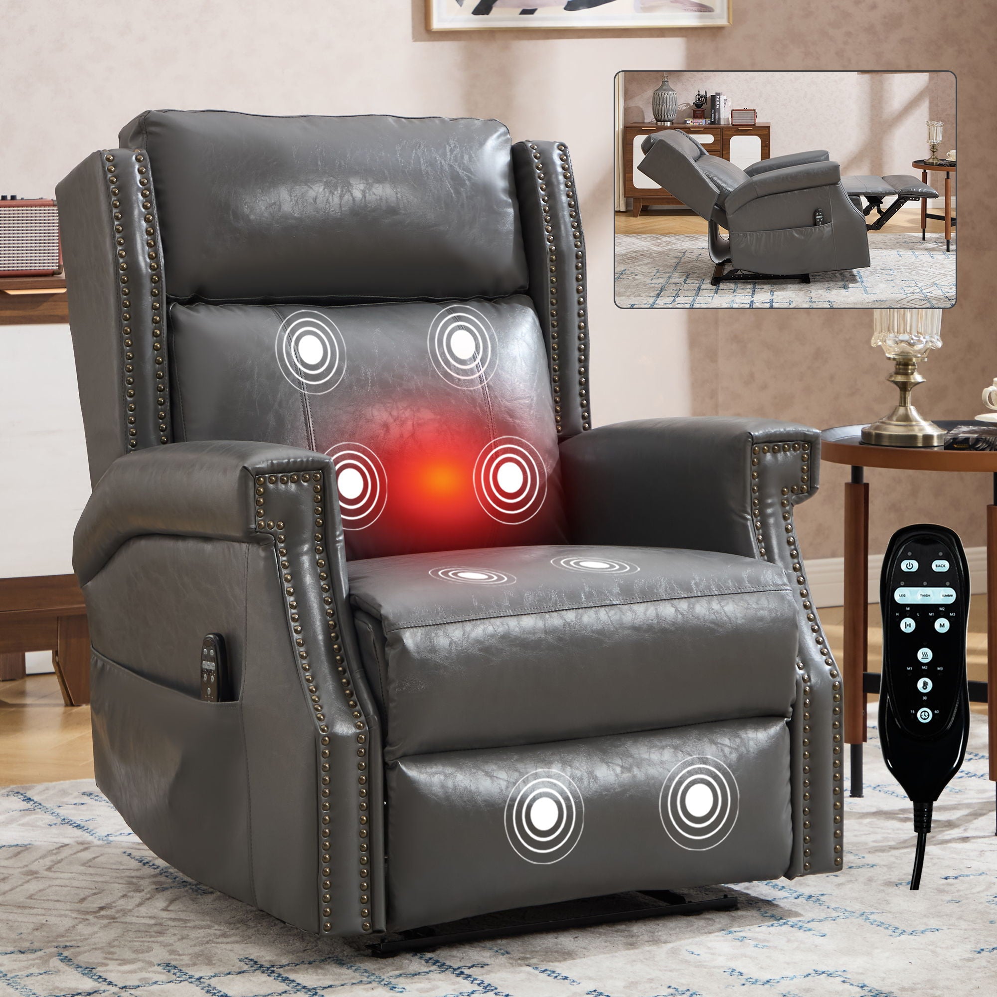 Manual Recliner Chair With Heavy Duty Motion Mechanism, 8 Vibrating Nodes And 3 Massage Modes For Living Room