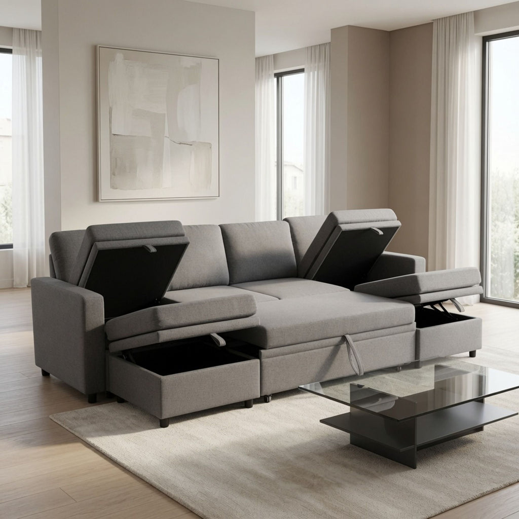 Extra Wide U - Shape Convertible Sleeper Sofa Bed With Dual Storage Ottoman