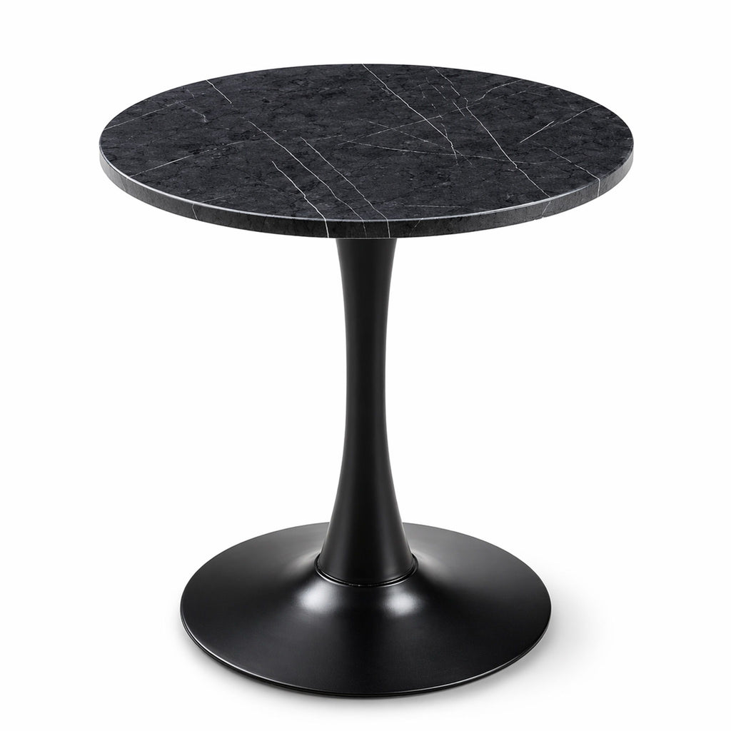 Round Dining Table With Faux Marble Top And Metal Pedestal +, 23.6" Diameter For Kitchen, Living Room, Small Spaces