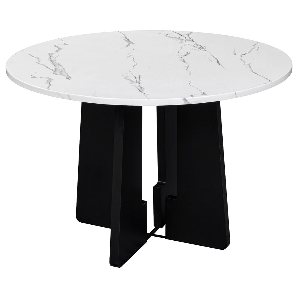 5 Piece Round Dining Table Set, Dining Table And 4 Upholstered Chairs For Dining Room, Kitchen Room, Living Room - White / Gray