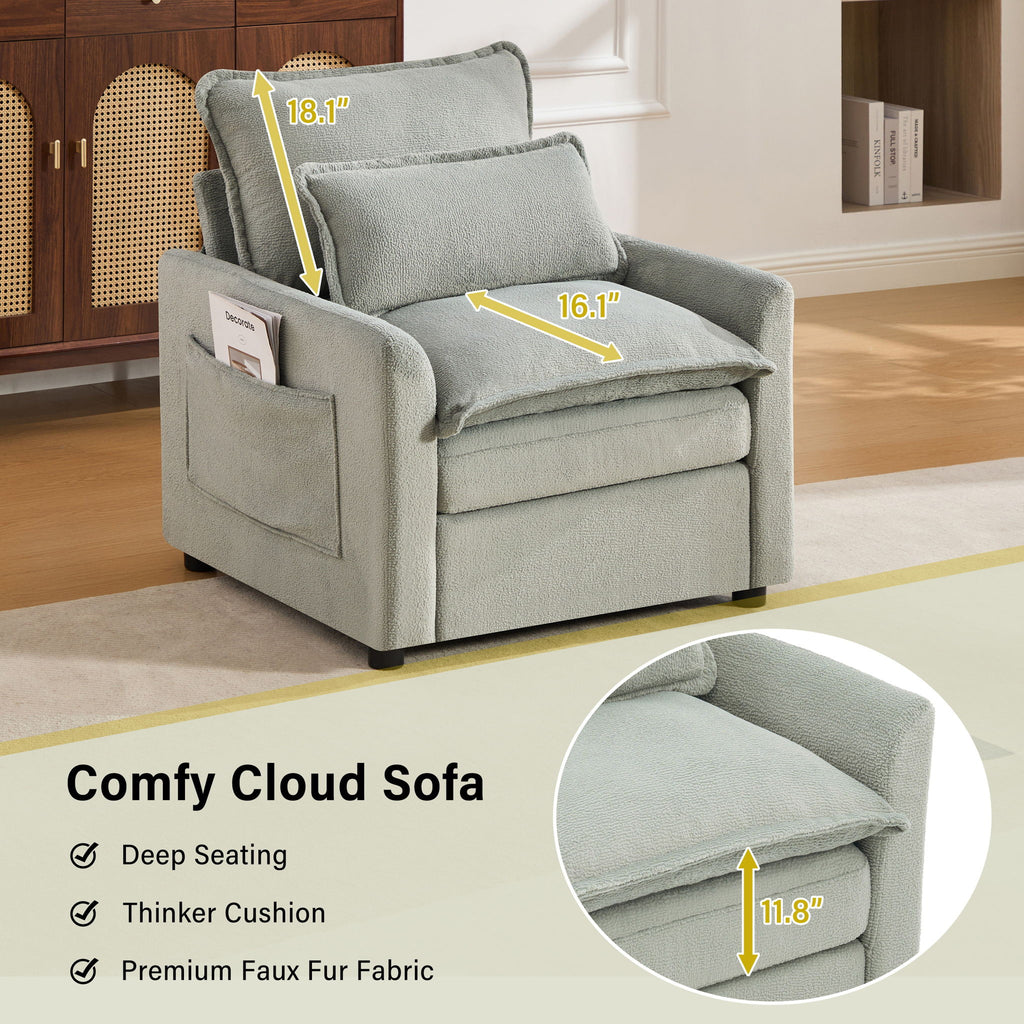 Modern Single Seat Accent Chair With Side Storage Pockets