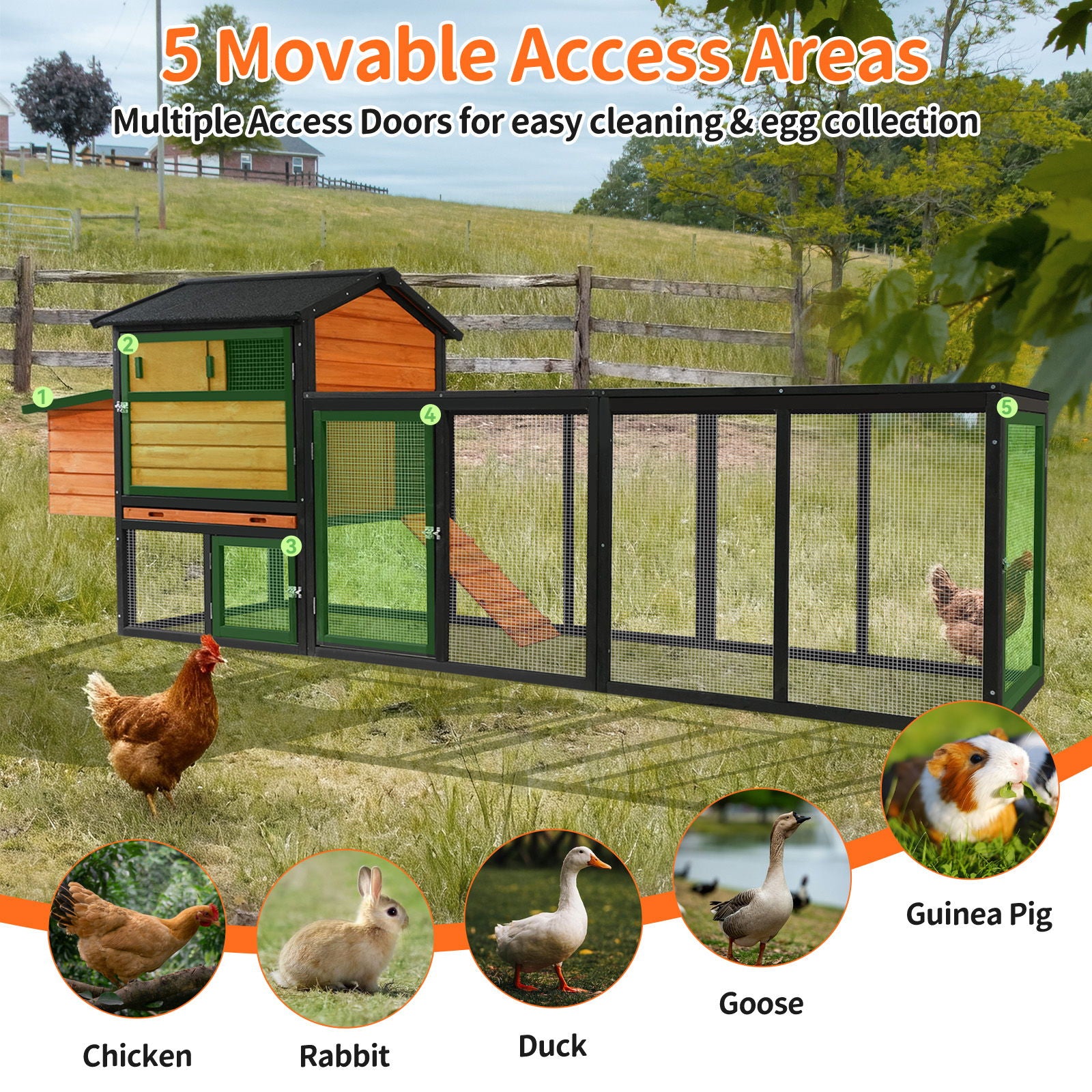 Large Outdoor Hen House With Run And Nesting Box Poultry Cage
