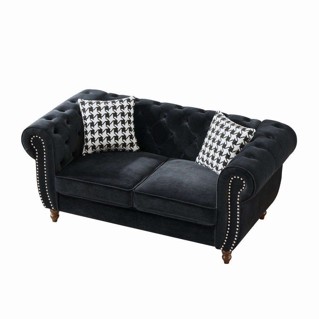 Chesterfield 3 And 2 Seater Upholstery Sofa With Roll Armrest & Nailhead Fabric Couch