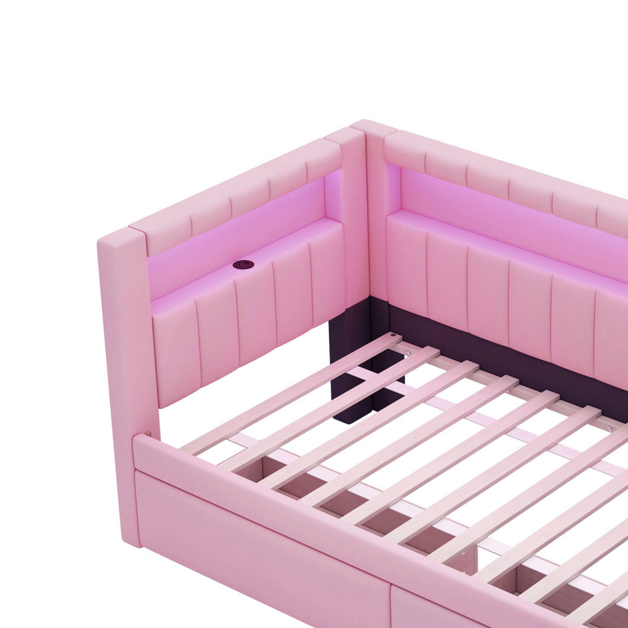 Upholstered Platform Bed With USB Ports And LED Belt