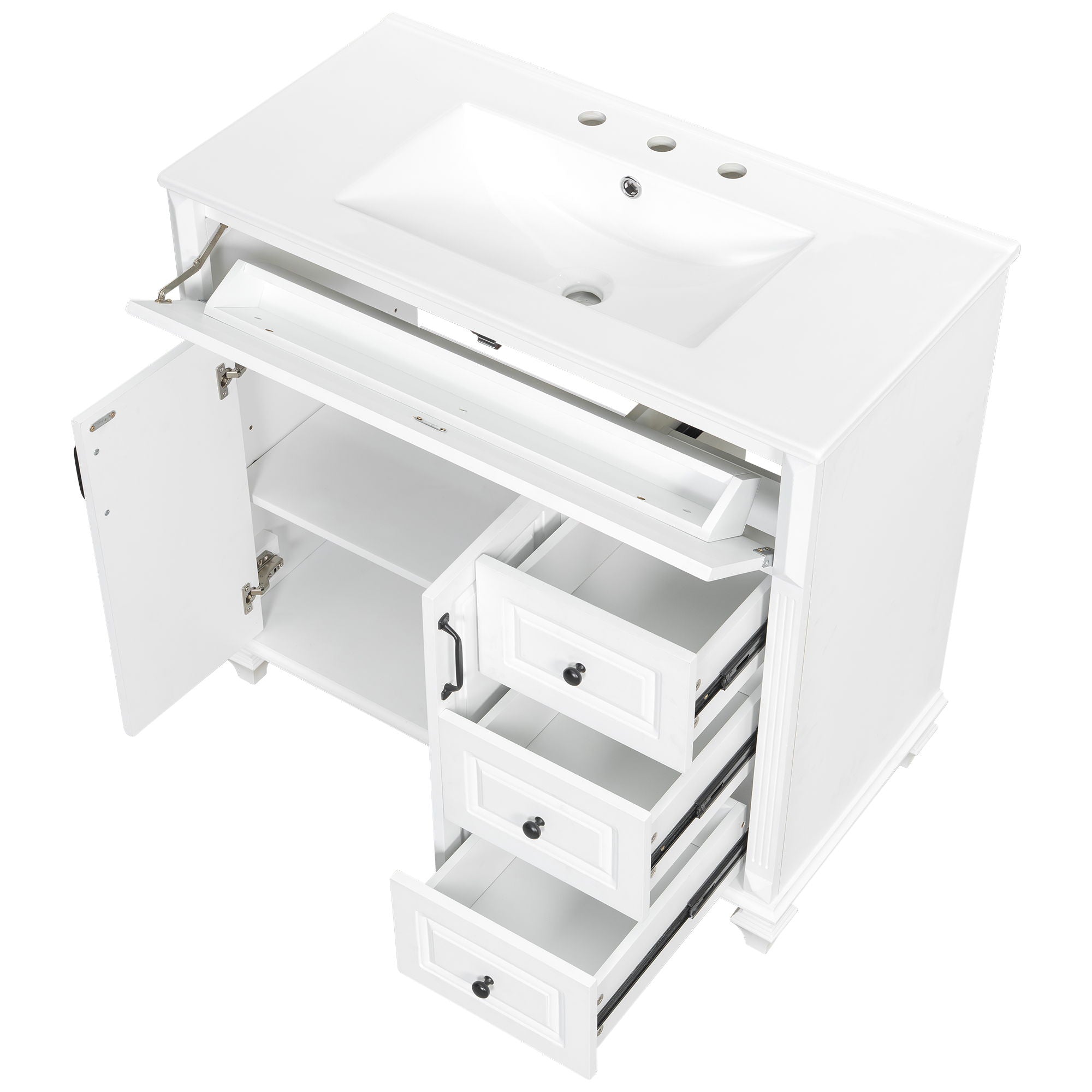 Modern Bathroom Vanity With Sink, 3 Drawers & 2 Doors