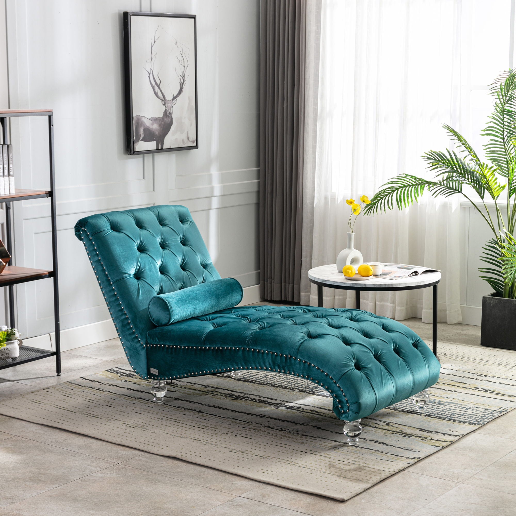 Chaise Lounge Indoor, Button Tufted Upholstered Chaise Lounge Chair With Pillow