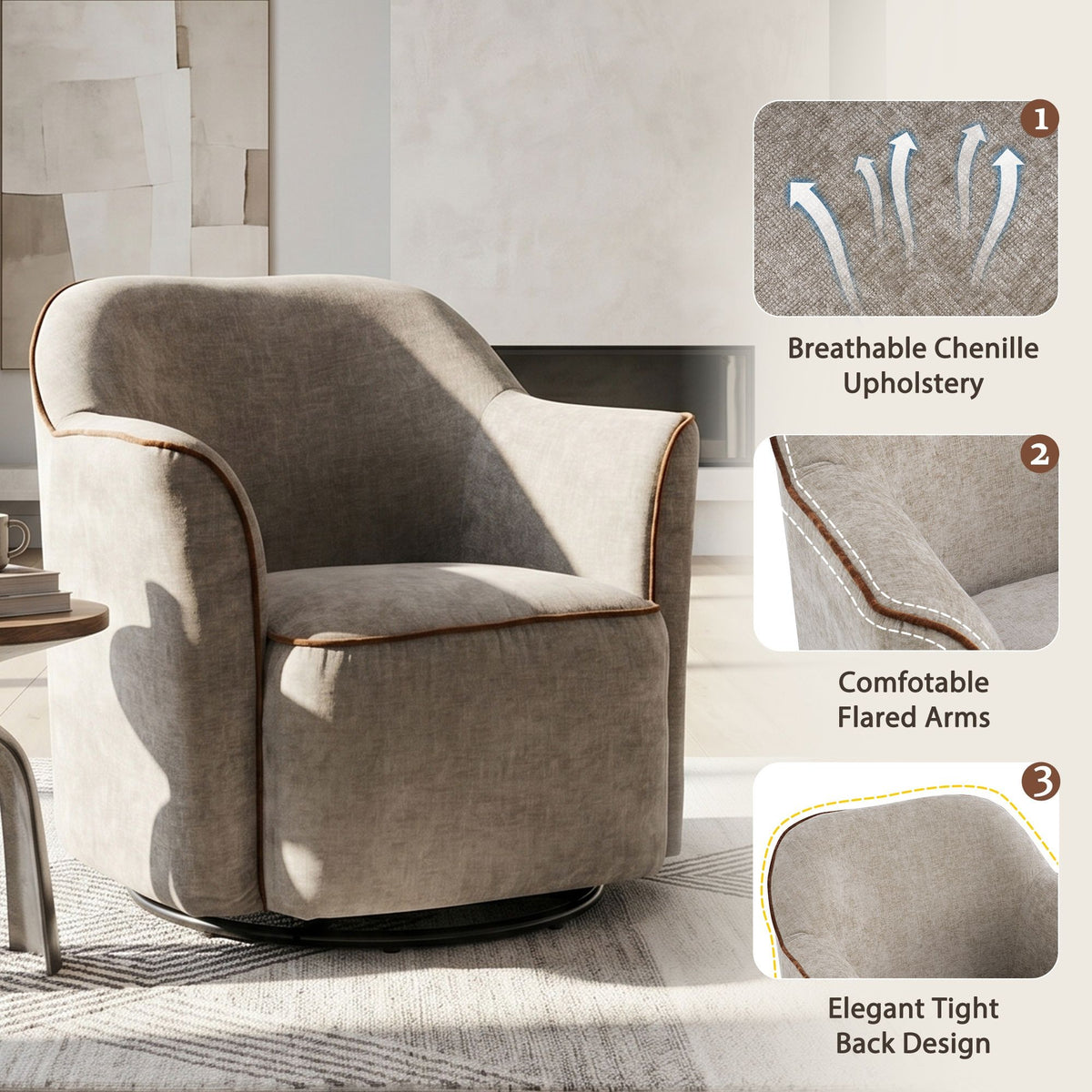 360° Swivel Accent Chair With Flared Arms
